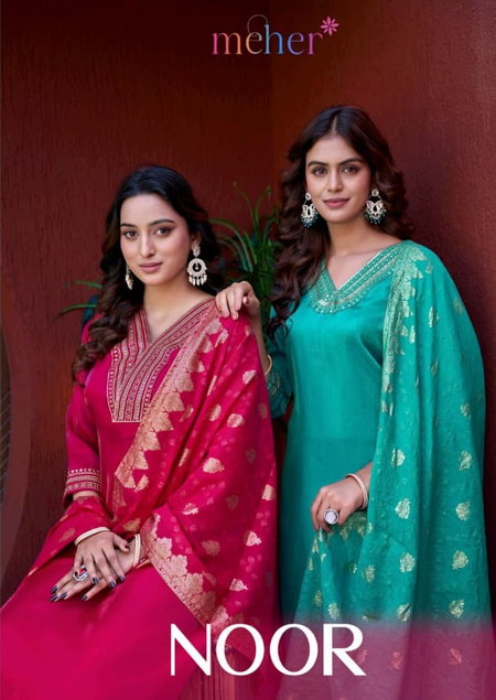 Noor By Meher Satin Kurti With Bottom Dupatta Wholesale Market In Surat
